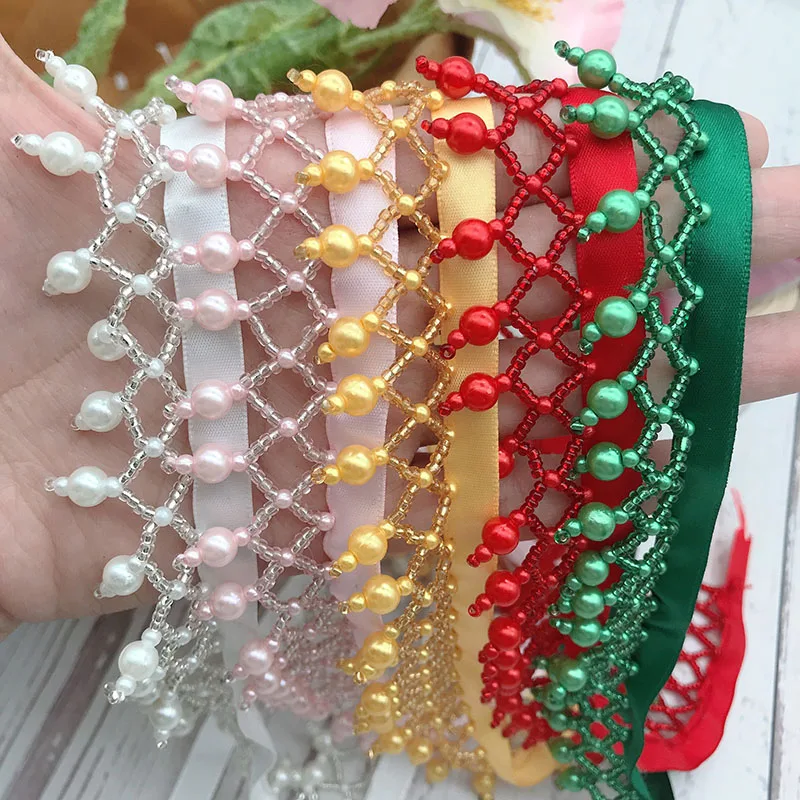 

10Yards Pendant Beaded Lace Trim Grid Pearl Tassel Fringe Ribbon DIY Stage Clothing Home Curtain Wedding Decorative Accessories