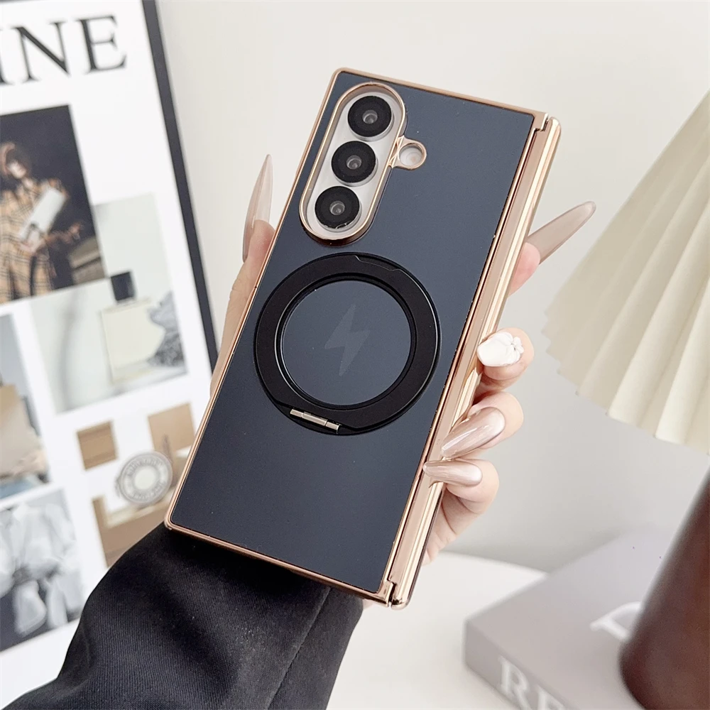 Sleek Magnetic Plating Hinge Protector Case with Rotating Holder