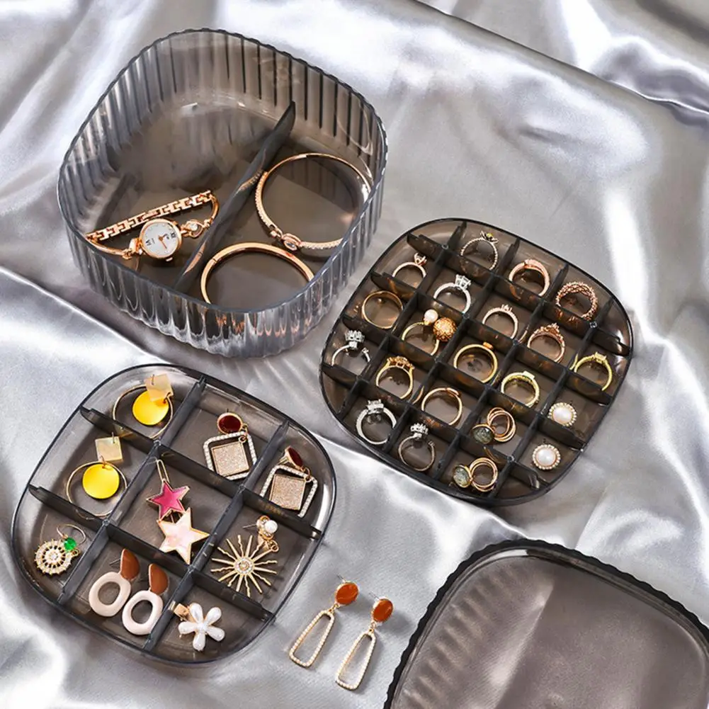 Rotatable Jewelry Organizer Storage Box 4 Layers Plastic Jewelry Case  Dust-proof Jewelry Box with Mirror шкатулка для украшений