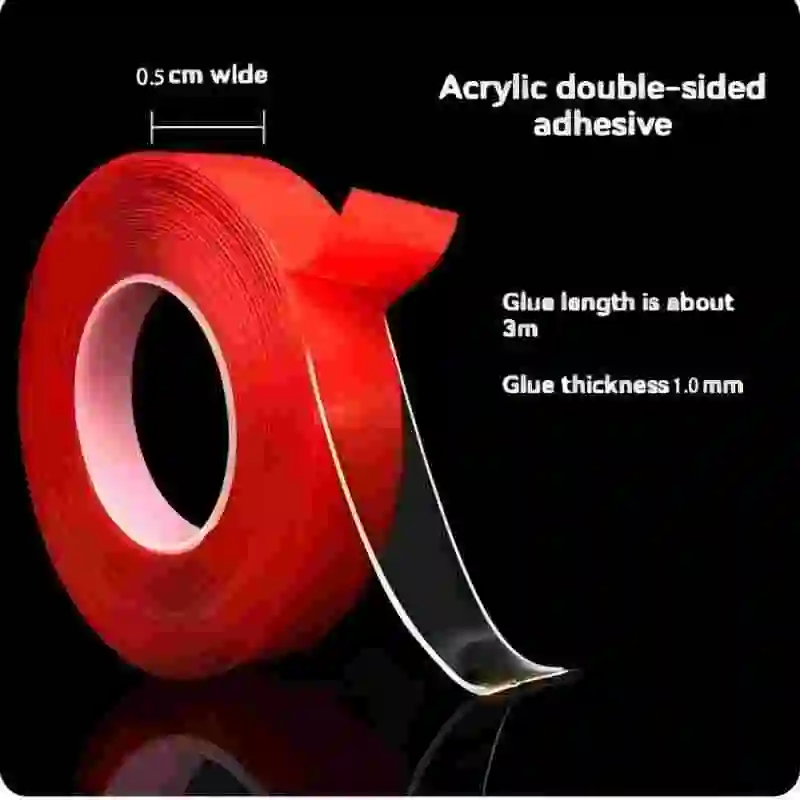 Ultra Thin Transparent Red Double-Sided Tape - Waterproof, High-Temperature Resistant, Strong Adhesion, No Marks - 2 Pack