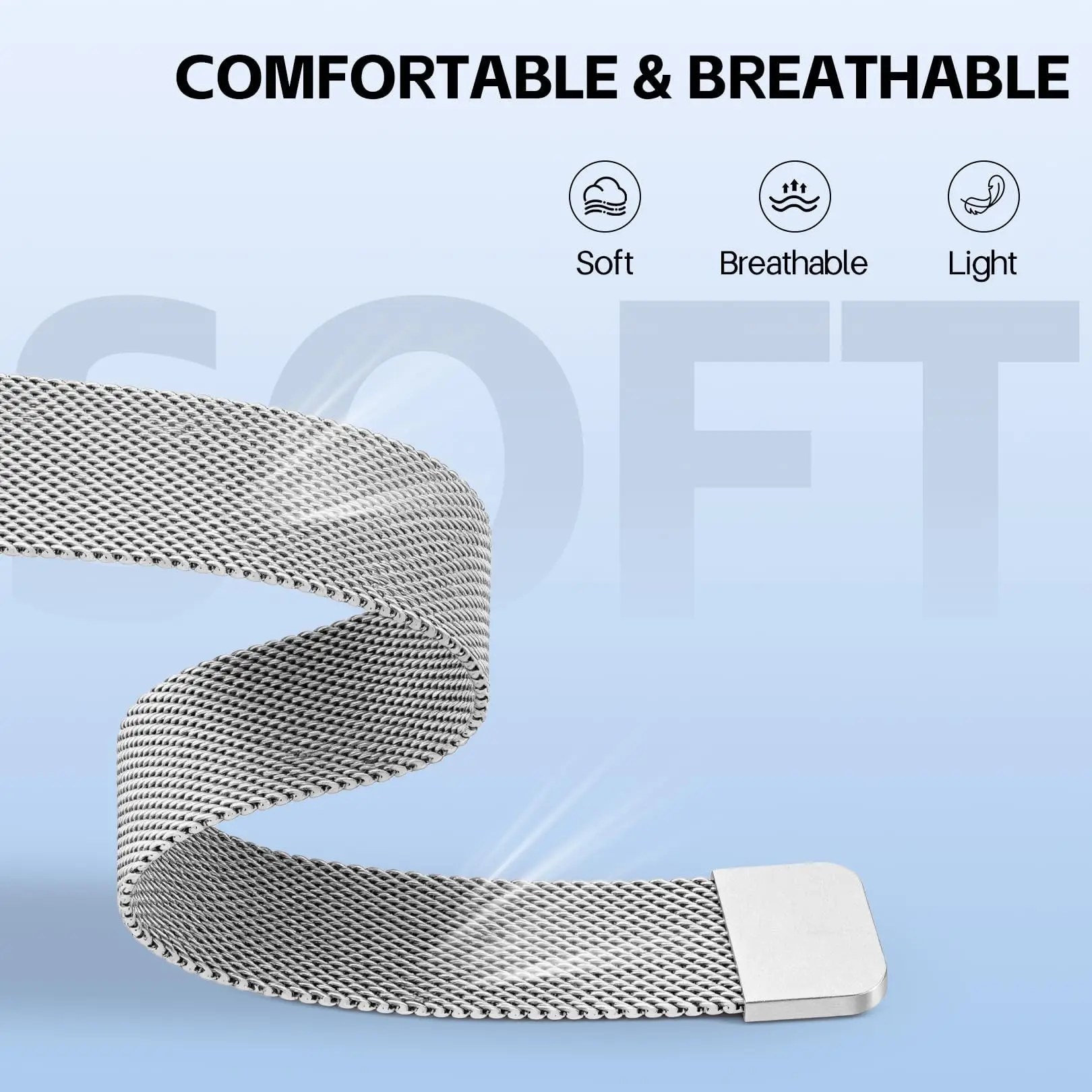 14mm Metal Milanese Loop Magnetic Bracelet Strap - Adjustable Sport Band Replacement Belt