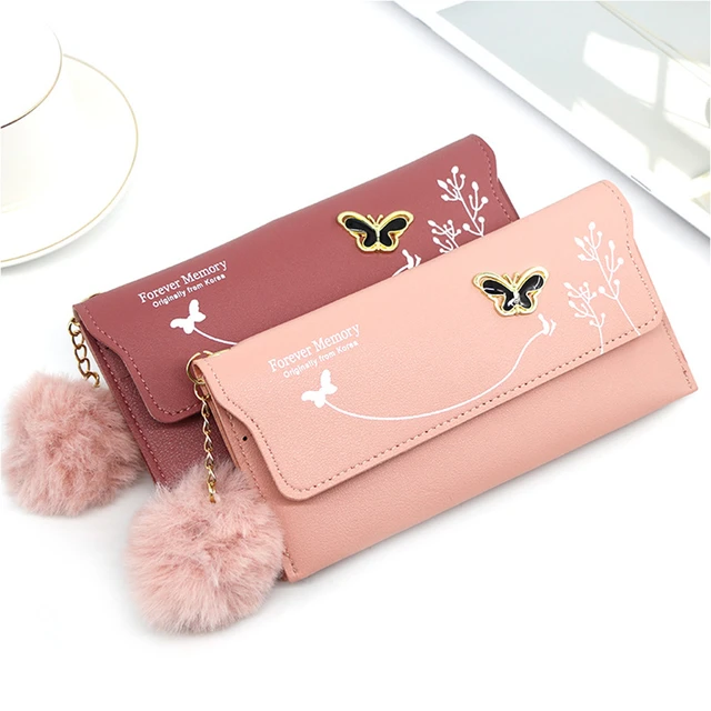 largas con diseño de para mujer, Cartera de cuero sintético, de lana sólida, con lazo, bolso de mano de gran capacidad monedero _ - AliExpress Mobile