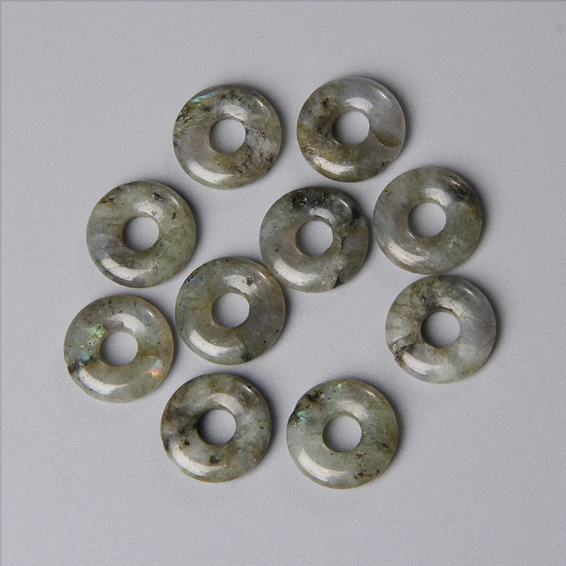5pcs Natural Big Hole Stone Beads Labradorite Jades Agates Round Donut Pendant For Jewelry Making Earrings Necklace DIY 18CM