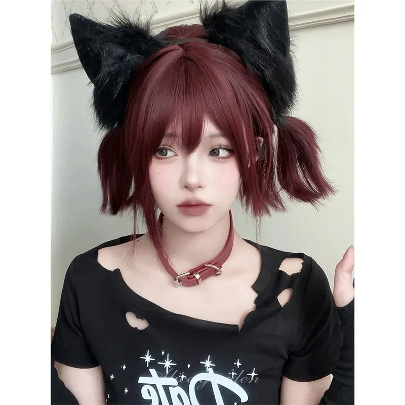 LUPU Wig Female Internet Celebrity Cute Lolita Short Straight Hair With Bangs bobo Natural JK Full Head Cover for Women