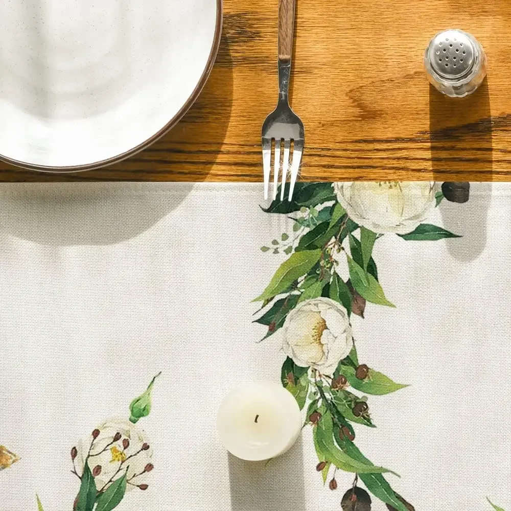 Hexagram Flowers Passover Linen Table Runners Kitchen Table Decor Pesach Star of David Jewish Festival Party Table Runners Decor 5