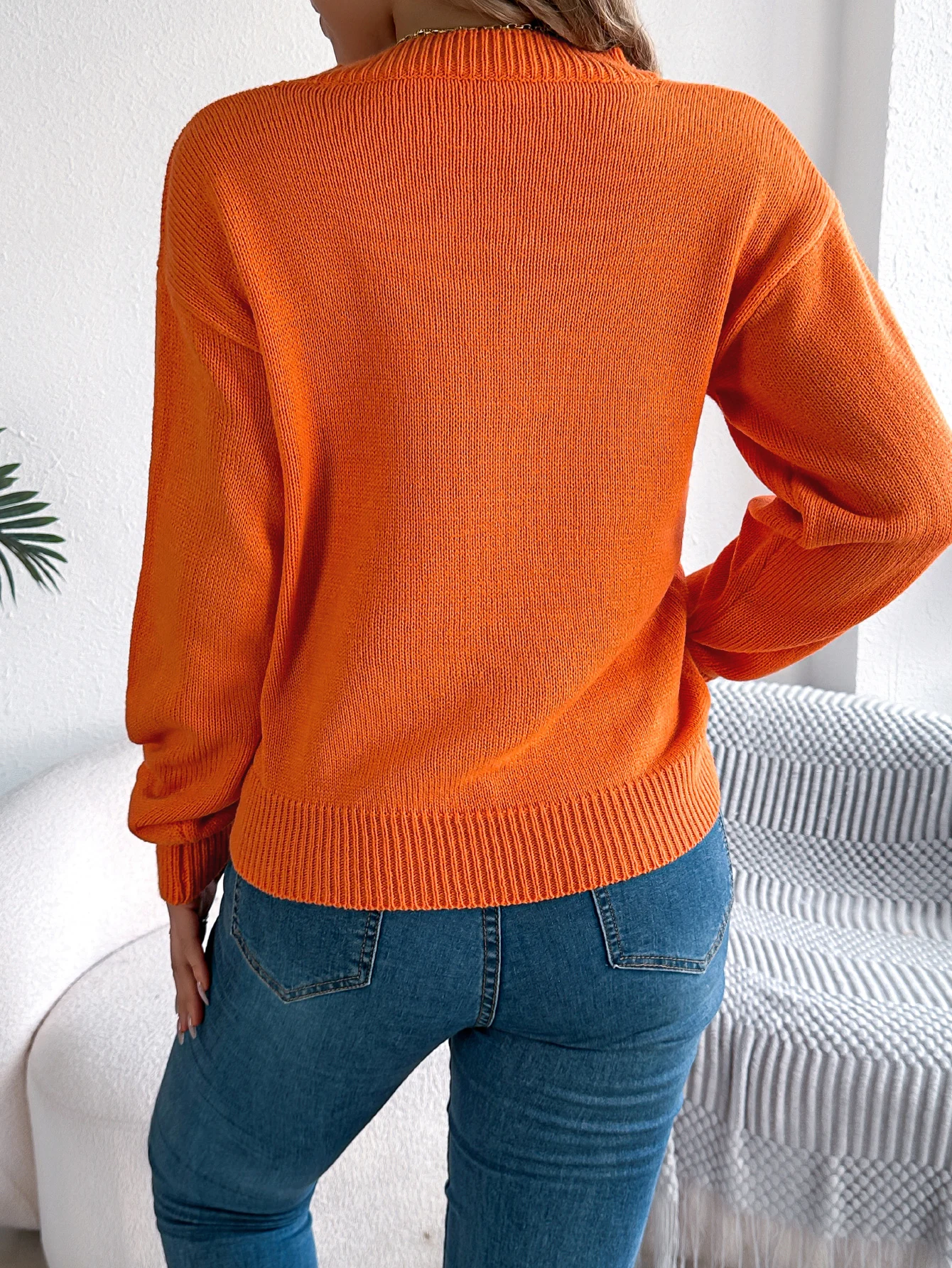 Women's Autumn Winter Pumpkin Pattern Long Sleeved Pullover Sweater