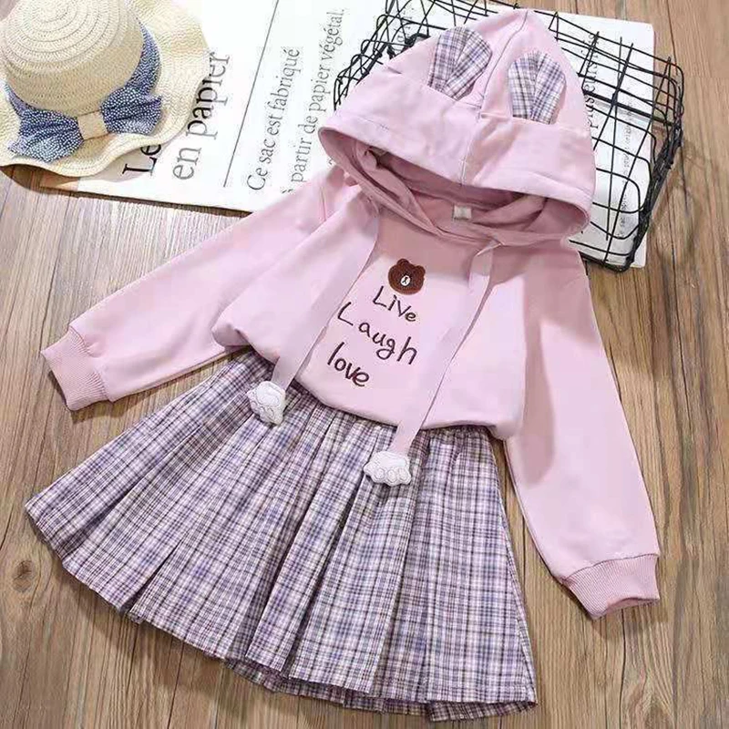 

Girls Clothes Sets 2023 Autumn Spring Kids Cartoon Little Bear Hoodies+Pleated Skirt 2Pcs Children Clothing Set 6 8 10 12 Years