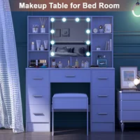 Минималистичный туалетный столик из натурального дерева с подсветкой и зеркалом — 3 режима освещения, выдвижные ящики и полки. — изображение 5