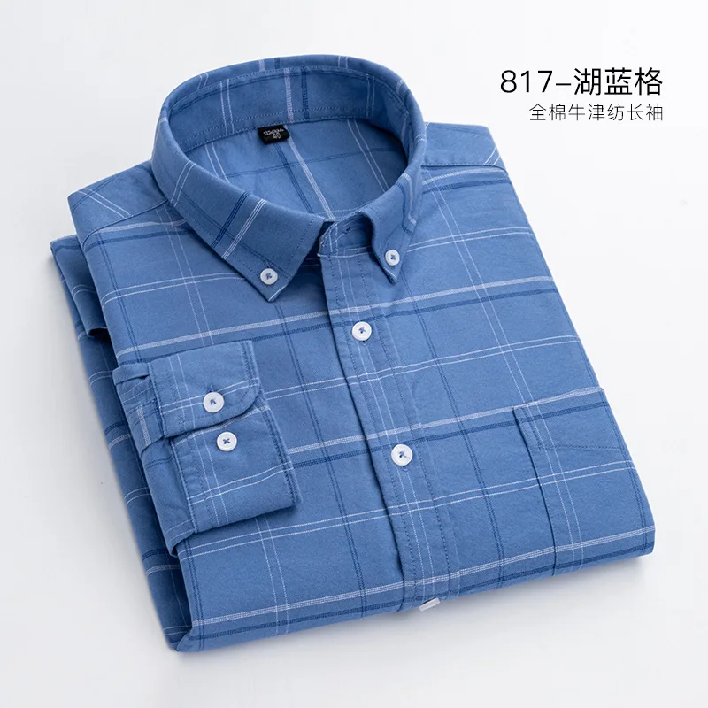 

Spring and Autumn New Oxford Men's Long Sleeve Outer Cotton Solid Color Plaid Shirt Outer Jacket Casual inch Shirt Men