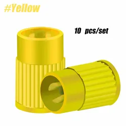10 - Pack Universal Tire Valve Dust Covers - Durable Plastic Caps (Yellow)
