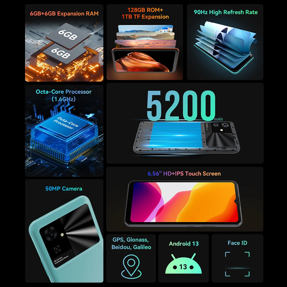 Cubot-Note 21スマートフォン,Android 13, 12GB RAM, 128GB ROM, 6.56