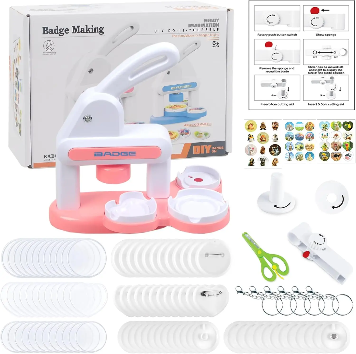 Upgrade Button Maker Machine,DIY Pin Maker Press Machine Badge Punch Kit with 86PCS Button Parts Circle Cutter with 3 Pins Sharp