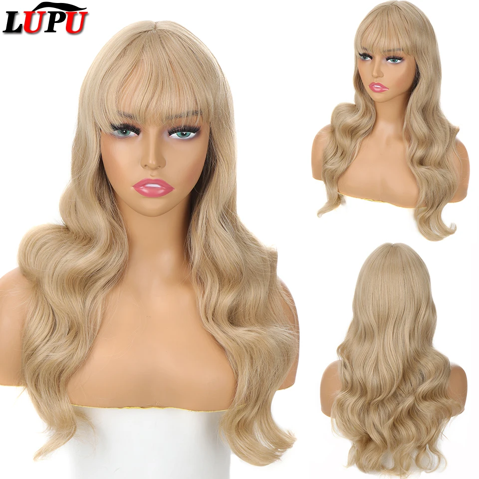 

LUPU Synthetic Women's Wigs Long Curly Wave Blonde Wig With Bangs Lolita Cosplay Party Daily Heat Resistant Black Pink Hair Wig