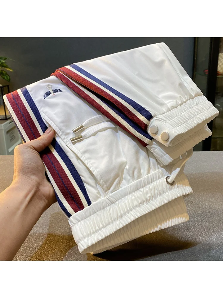 Fashionable Striped Sports Casual Pants Men's Summer Thin Quick-Drying Ankle-Length Pants with Soft Breathable Drape