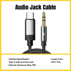 Essager USB - C to 3.5mm Aux Audio Adapter and Splitter for Speakers and Headphones (Type C to 3.5mm)