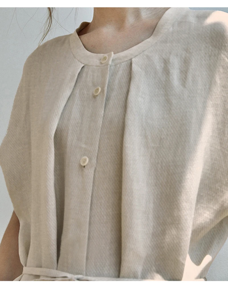 100% Linen Elegant Women's Dresses For Party 2025 Ruched Casual Short Sleeve Summer Dresses New In Beach Sundress Vestidos 4