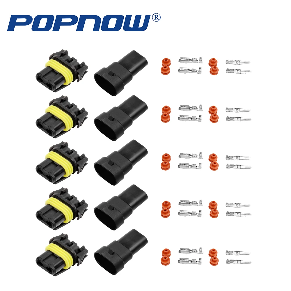 

POPNOW 9005 HB3 H10 9006 HB4 Bulb Sockets Female Male Wiring Harness Connector for HID Xenon LED Fog Lamp Headlight x5 Pack