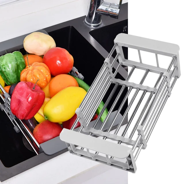 ÉLÉGANT Panier à vaisselle ou égouttoir à légumes réglable au-dessus de  l'évier en acier inoxydable – Renoz