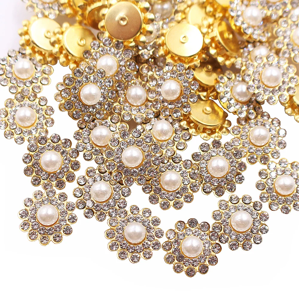 30PCS-100PCS Gold Flower Claw Rhinestones Glitter Crystals Trim