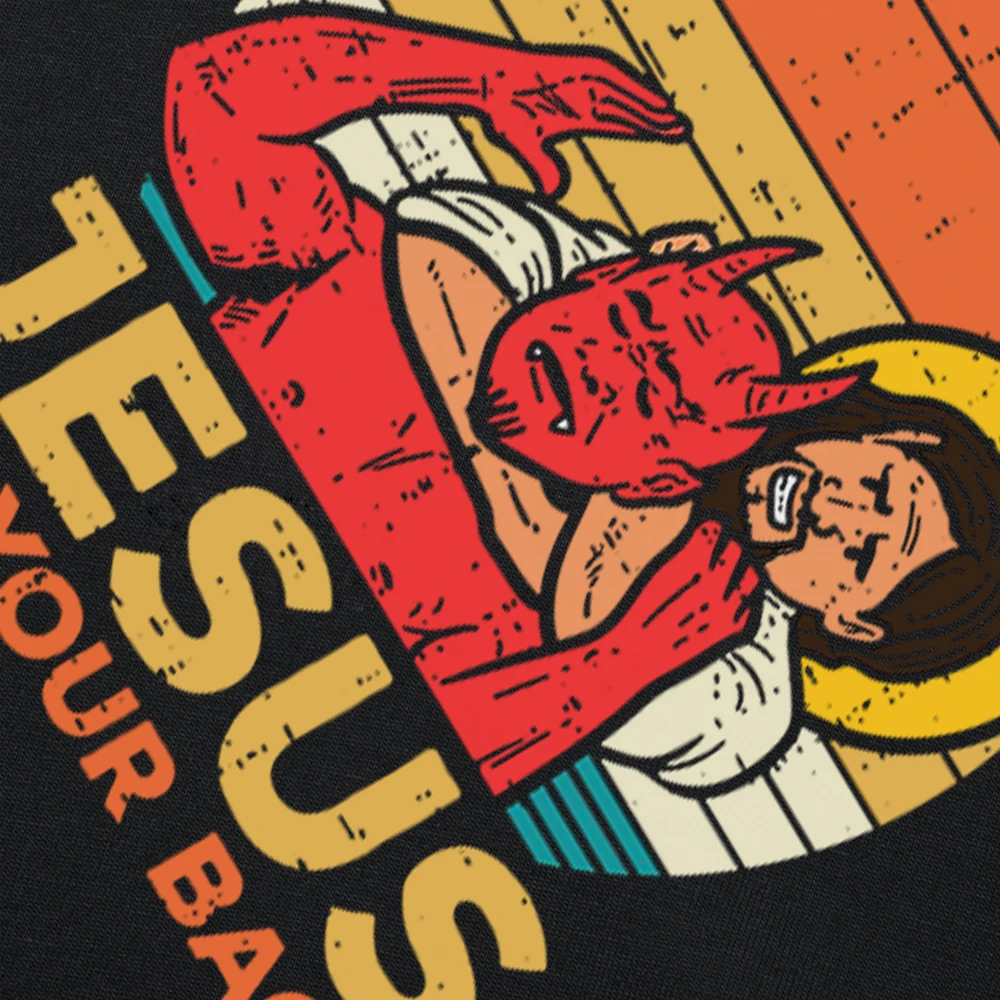 Jesus hat deine Rückseite Jiu Jitsu Retro christliche T-Shirts Damen und Herren Baumwolle Vintage Kurzarm T-Shirt Euro Größe Tops – Detail 5