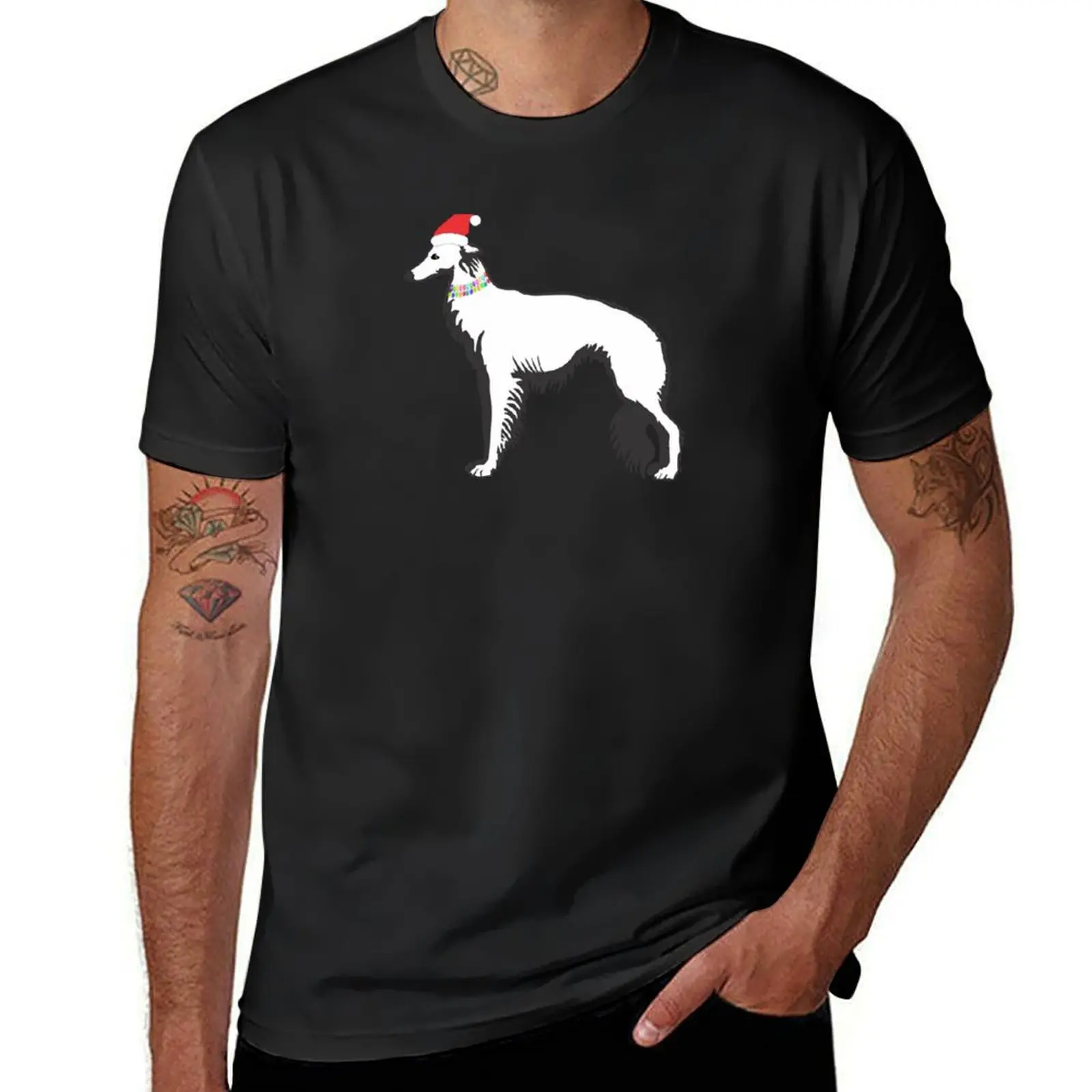 

Silken Windhound Santa T-Shirt summer top vintage clothes kawaii clothes mens graphic t-shirts hip hop
