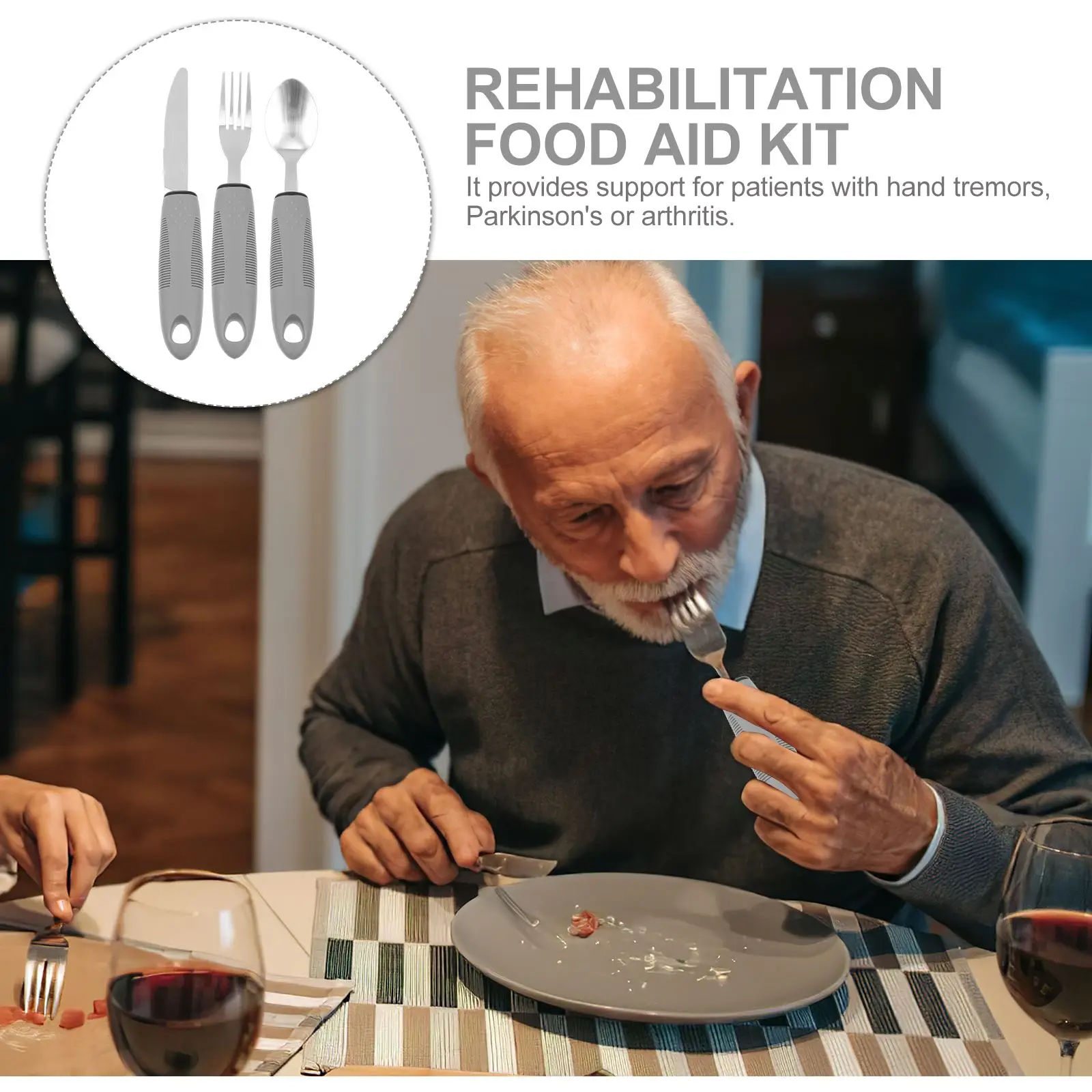 Elderly Utensils Adaptive Built Cutlery Up Bendable Spoon Handicapped People Fork Elderly set Parkinsons Non Handle Silverware feeding spoon