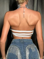 Beyprern Silver Halter Tank Top Glitter Diamonds Bustier Tops Gorgeous Backless Metal Sequin Crop Top Club Vest Festival Outfits - Image 2