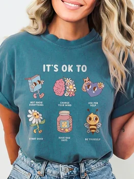 It's Ok To Women's Tee - Mental Health Awareness Graphic, Casual Teal Top 1