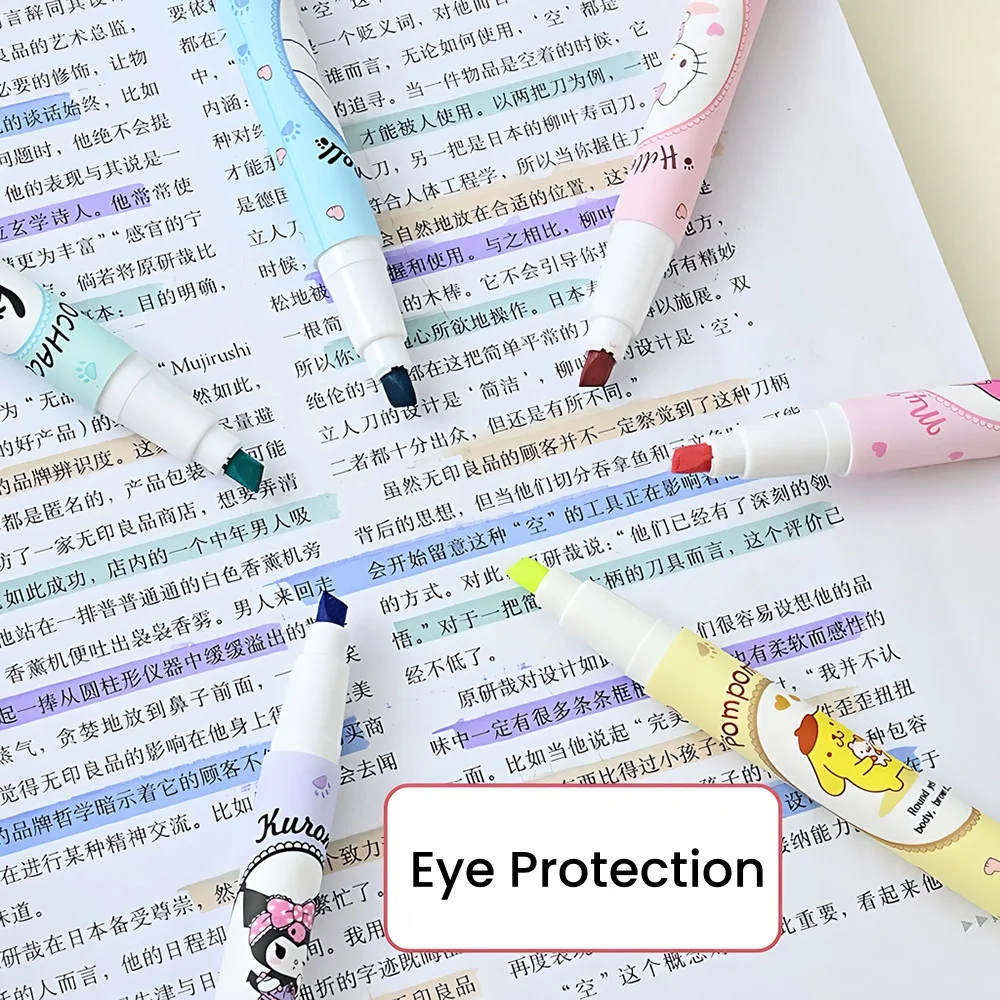 6Pcs/Set Kawaii Highlighter Set Pastel Colors Fluorescent Marker Pen Cute Soft Tip Highlighters for Student School Office Supply