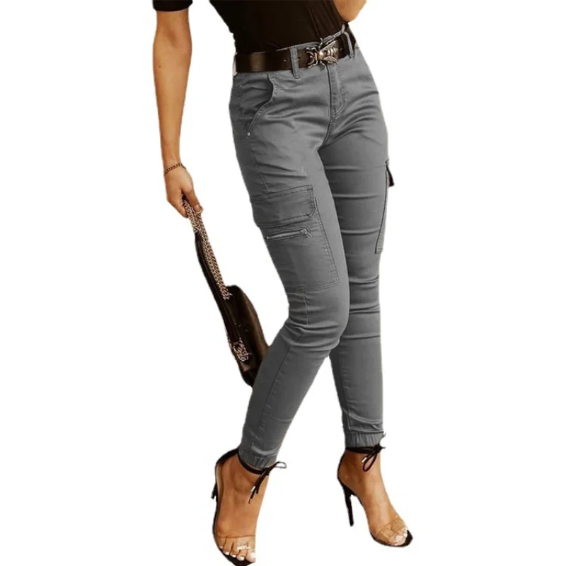 

Women's Low Rise Button Solid Pocket Cargo Pants