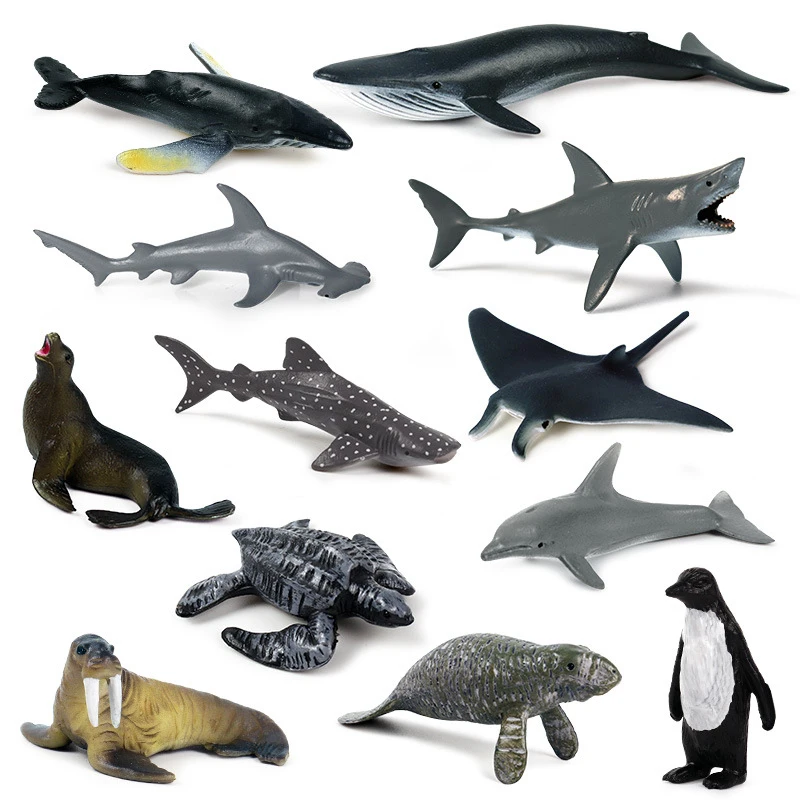 12 Pz Simulazione Mini Animale Marino Dente Gigante Squalo Killer Balena Blu Balena Squalo Pinguino Delfino Modello Giocattolo