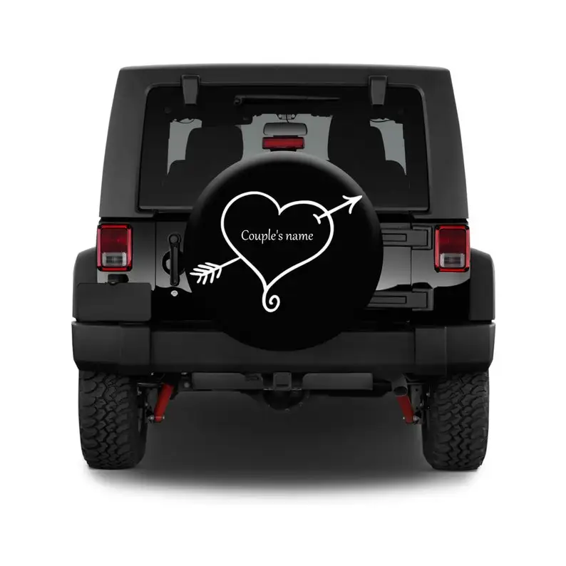 

Couple Tire Cover Initial Heart With Arrow, Custom Name Spare Tire Cover, Wedding Travel Car Suv Spare Tire Cover,Without Camer