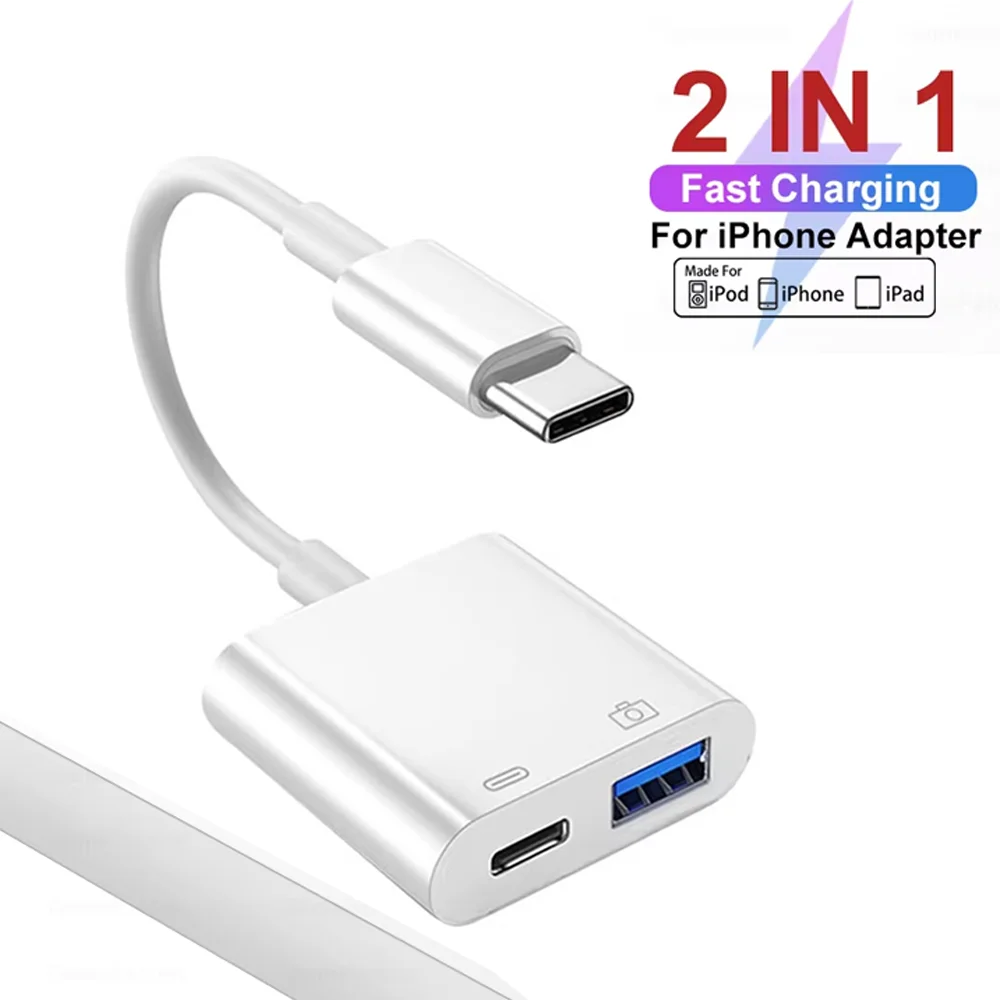 2-in-1 Type-C LightningOTG Adapter For iPhone1716 15 14 13 ProMax ipad To USB Cable 3.0 ConverterMouseKeyboardCameraCardReade type c lightning adapter