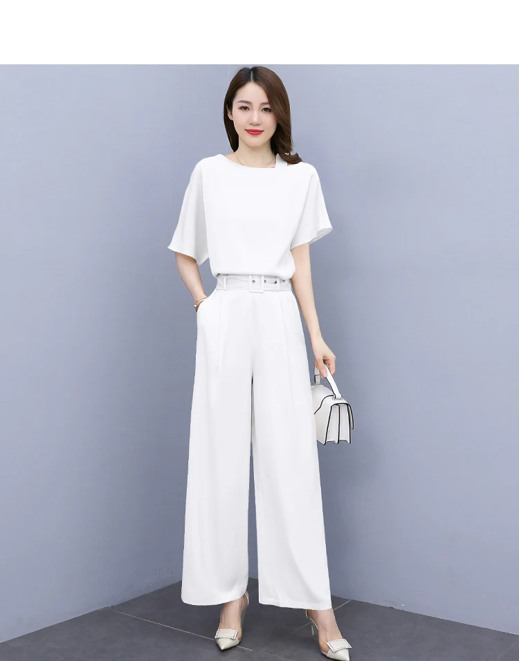 formal pant suits JXMYY Wide Leg Pants Suit Women's 2021 Summer New Fashion Temperament Large Size Light Familiar Style Two-Piece Suit Dress Suits