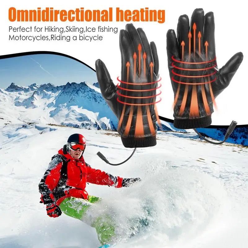 USB Heated Gloves PU Waterproof Touchscreen Winter Snowboard