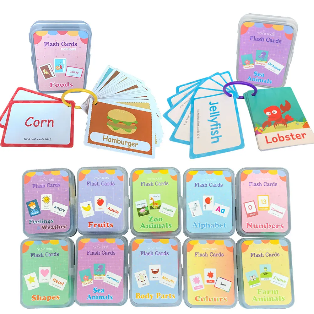 Apprendimento flashcard numeri ABC frutta animale corpo giocattoli educativi aula aiuti autismo Montessori carta parole inglesi per bambini