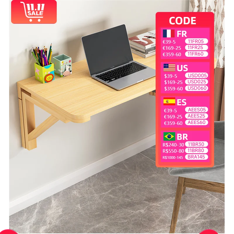 Solid wood Folding wall desk Simple Laptop/PC desktop Children's study desk with assembly Student office writing computer