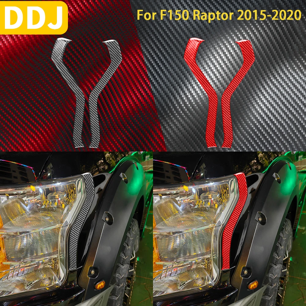 

For Ford F150 Raptor 2015-2020 Accessories Carbon Fiber Exterior Lamp Eyebrow Cover Trim Sticker Modification Decoration