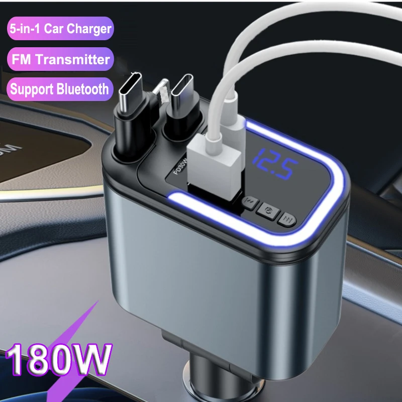 180W Bluetooth IN Retractable Car Charger Mobile Phone Type