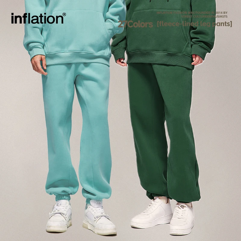 Sport jogging trousers fleece sweatpants INFLATION winter thick fleece lined jogger pants unisex candy color drawstring waist comfortable sweatpant mens track pant