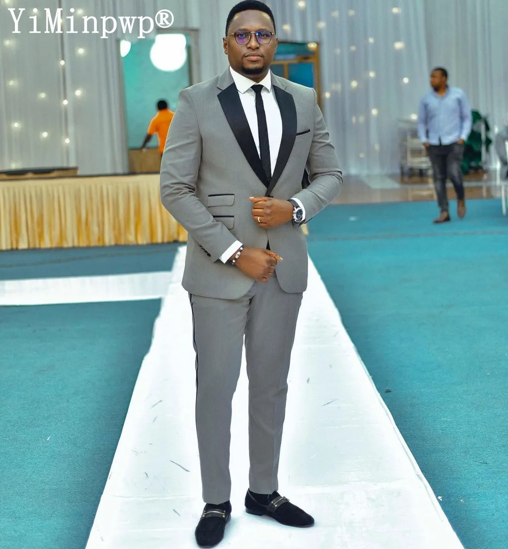 

Африканские серые деловые костюмы для мужчин, комплект из 2 предметов, блейзер с одной пуговицей, свадебные смокинги, костюмы для мужчин, пиджак + брюки