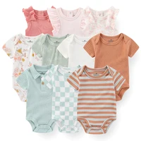 Newborn Baby Girl Clothes 5Pieces Unisex Bodysuits Cotton Baby Boy Clothes Set Solid Color Summer Print Cartoon Bebes 1