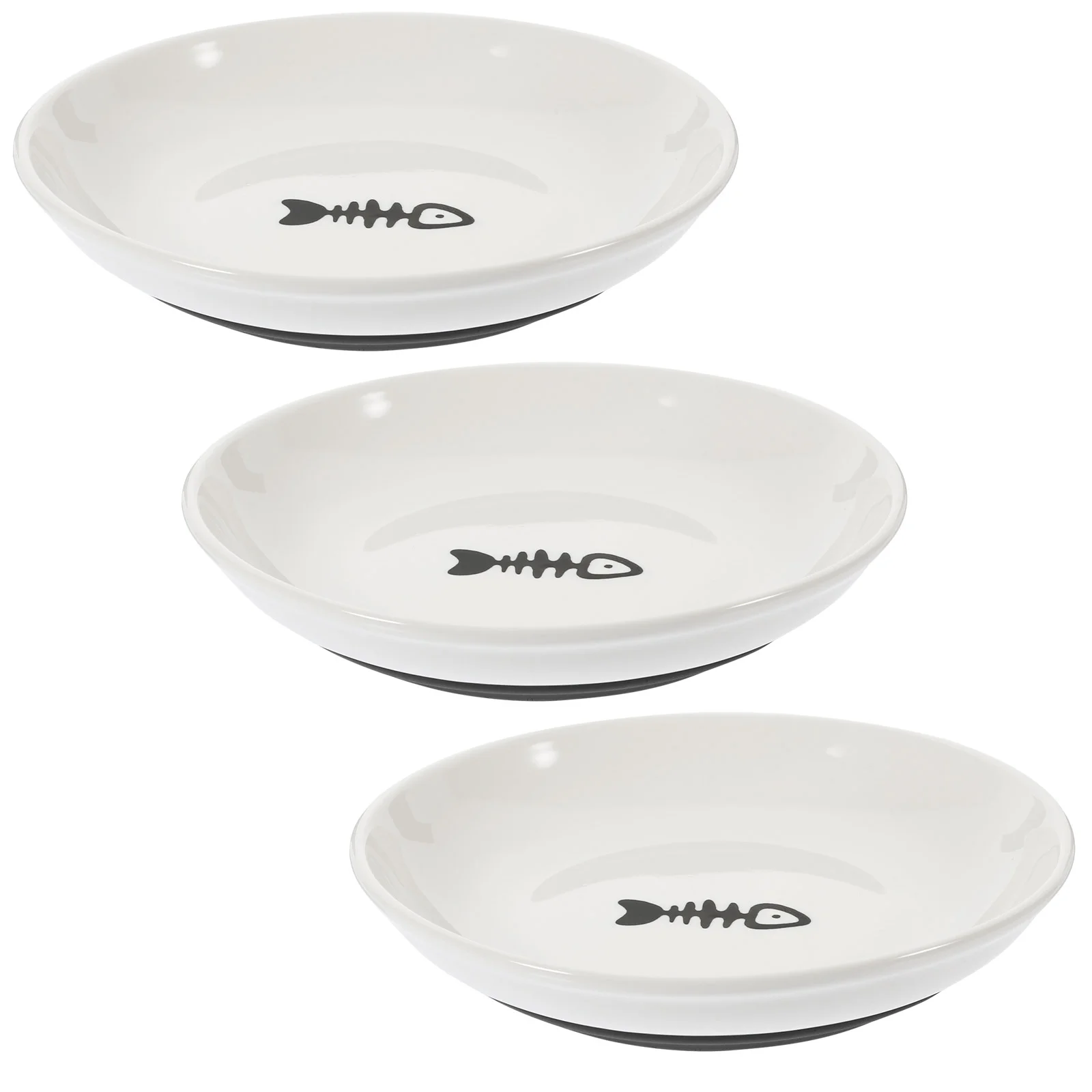 

3pcs Ceramic Cat Dishes Shallow Cat Food Bowls Non-Slip Silicone Bottom Plate Wide Pet Feeder Plates