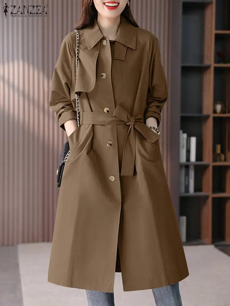 

ZANZEA Vintage OL Work Windbreak Woman Fashion Solid Jackets Long Sleeve Lapel Neck Coats Autumn Holiday Street Trench Oversized