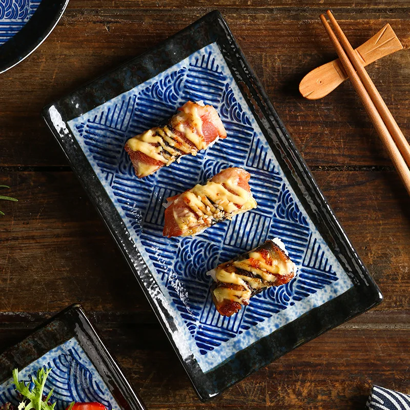 

Corrugated Japanese Rectangular Plate 8-inch Sushi Strip Plates Retro Side Dish Sashimi Cuisine Izakaya Teppanyaki Dishes