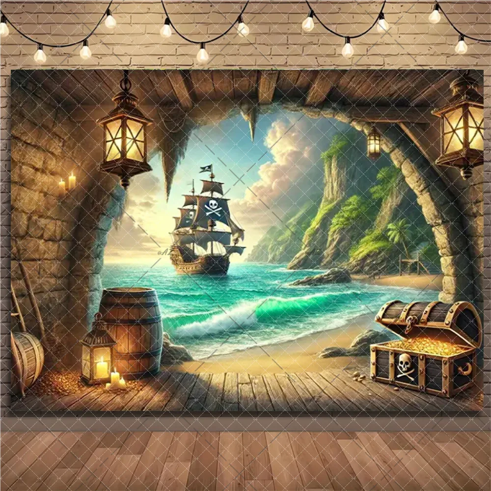 Retro Piraten Thema Hintergrund Schatz Zimmer Skelett Gothic Stil Fotografie Hintergrund Geburtstag Party Dekorationen Zimmer Hängen – Detail 9