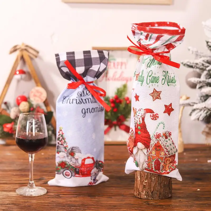 

Christmas Decoration Wine Bottle Cover Drawstring Bottle Bags Wine Bottle Dress Sweater Gift Covers for for Holiday Party