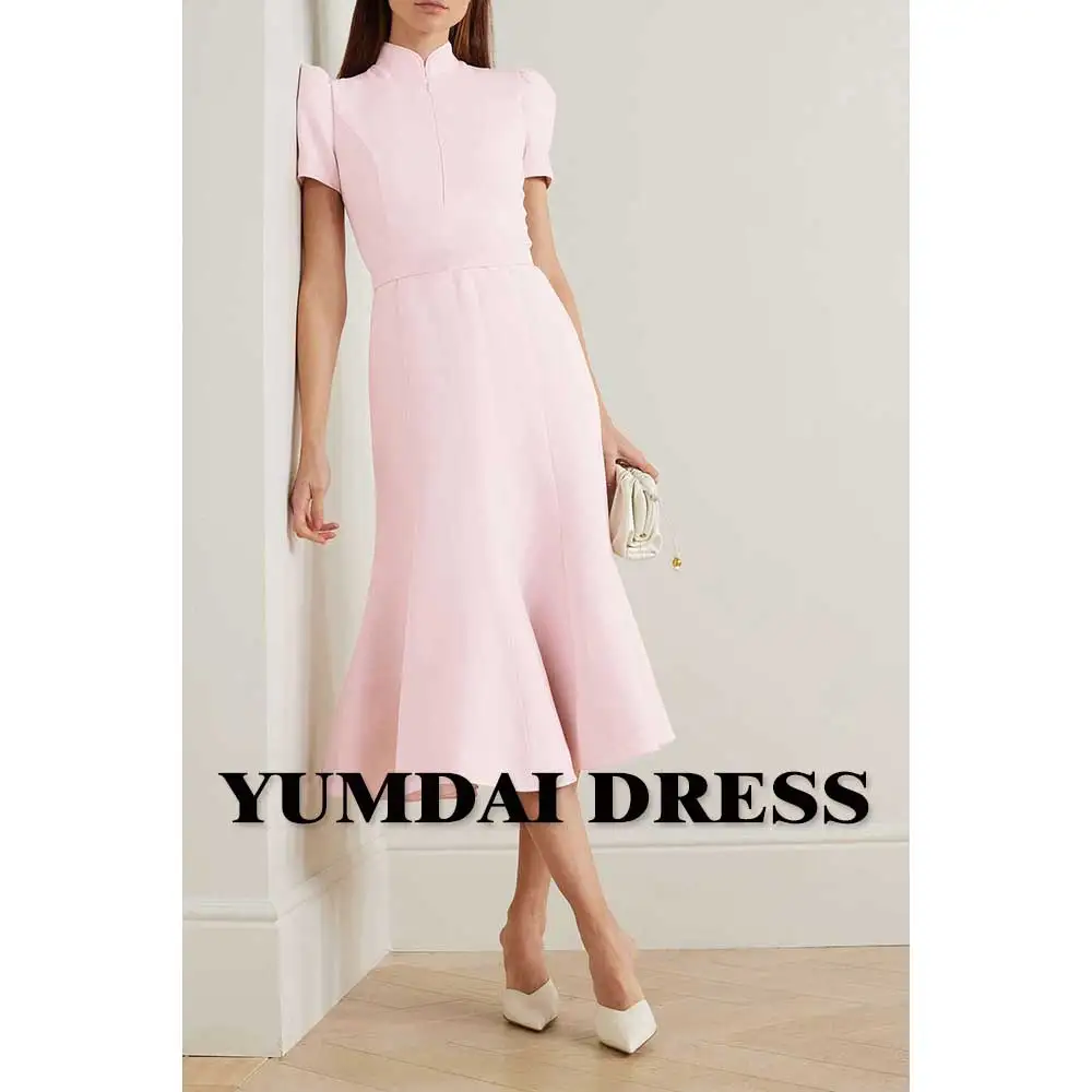 

YUMDAI Muslim Pink Crepe Mermaid Skirt Beaded Evening Dress 2023 Women's Wedding Party Bridesmaid Midi Skirt Adult Ceremony Gown