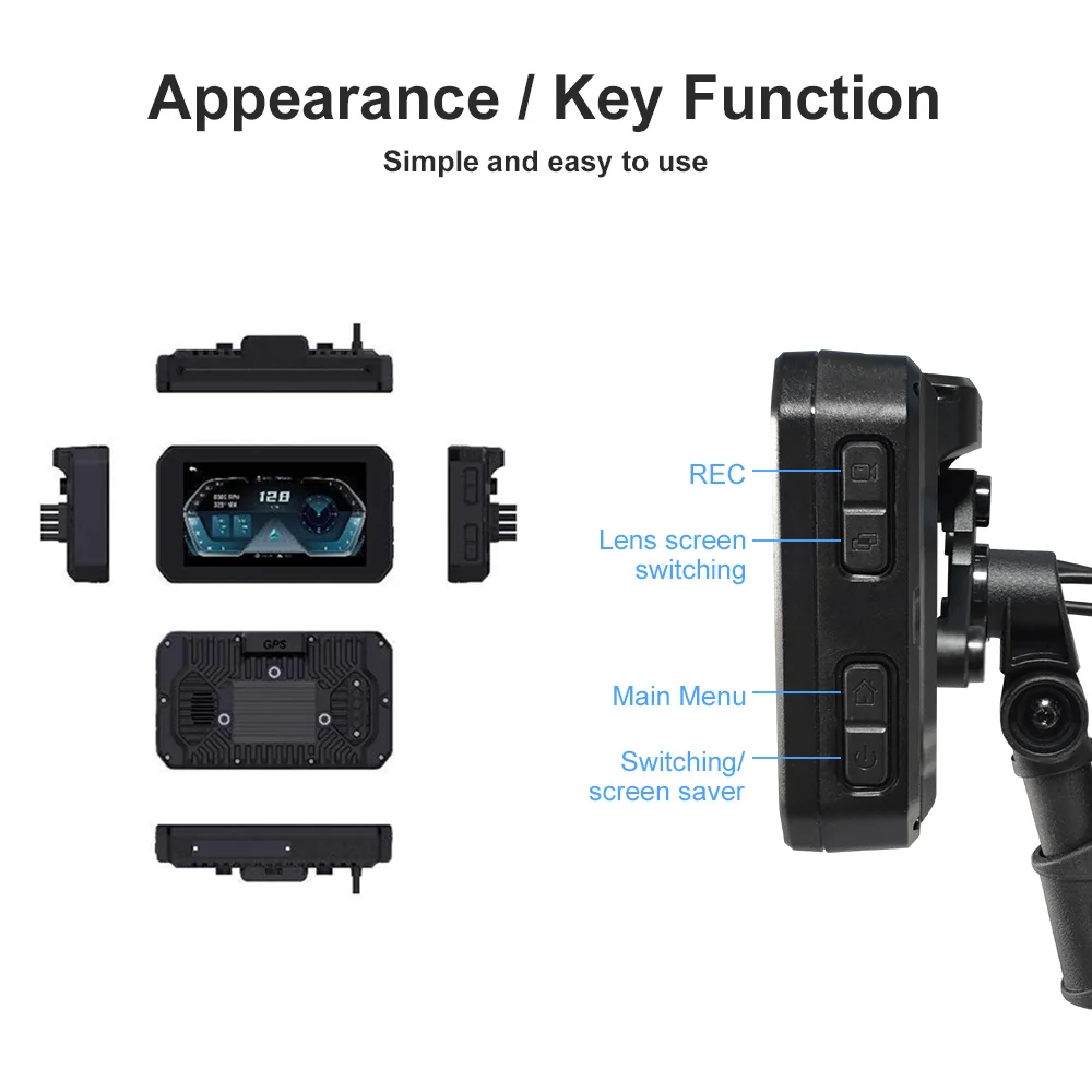 SUNWAYI Portable Motorcycle DVR Dual camera 1080P Touchscreen BT GPS Navigation Motorcycle GPS Wireless Carplay/Android Auto