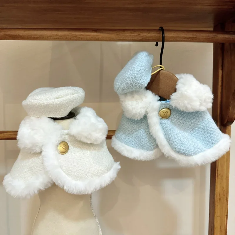 

1/Set Fashion Dog Warm Winter Rabbit Fur Dog Cloak Coat Pet Cherry Dog Clothing For Small Dog Hat Cute Designer Dog Clothes
